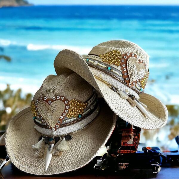 decorated hat, hats decorated in Colombia, personalized hats made from iraca palm, handmade hats with embroidery, test1234, Amar Cowboy Hat In Natural Color