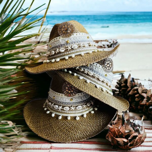 decorated hat, hats decorated in Colombia, personalized hats made from iraca palm, handmade hats with embroidery, test1234, Aztec Brown Indiana Hat