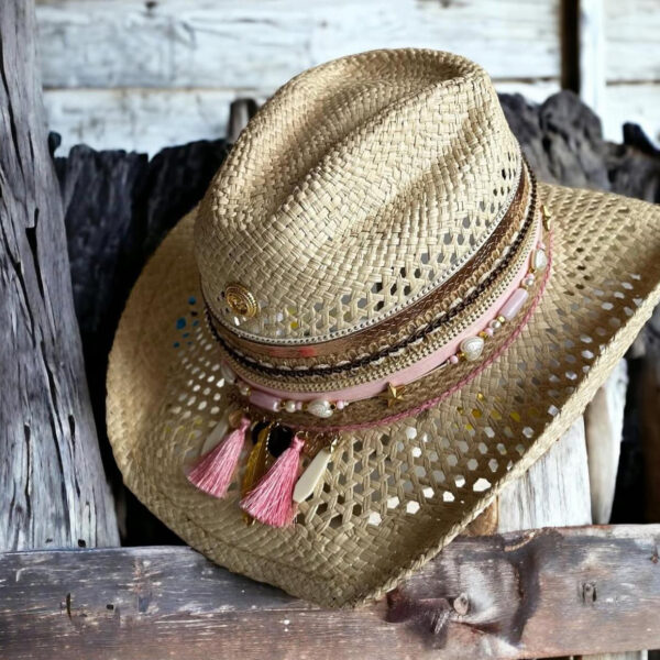 decorated hat, hats decorated in Colombia, personalized hats made from iraca palm, handmade hats with embroidery, test1234, Boho Rosse Cowboy Woven Hat