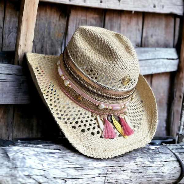 decorated hat, hats decorated in Colombia, personalized hats made from iraca palm, handmade hats with embroidery, test1234, Boho Rosse Cowboy Woven Hat