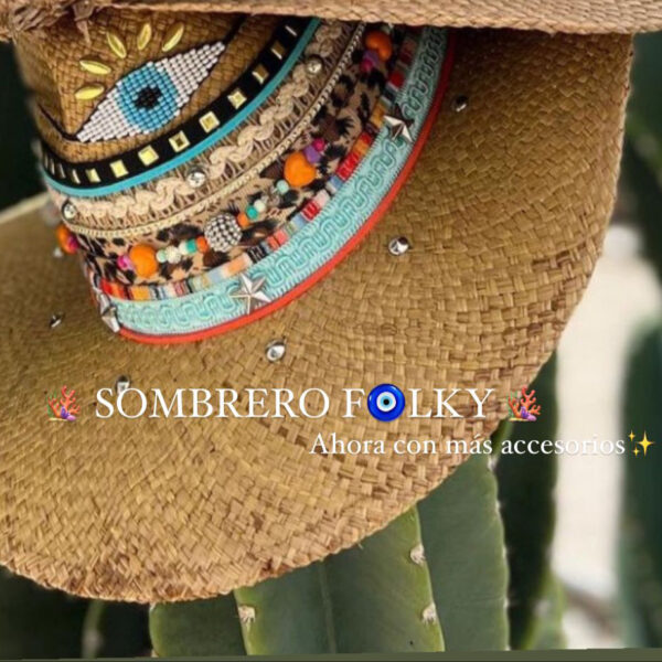 decorated hat, hats decorated in Colombia, personalized hats made from iraca palm, handmade hats with embroidery, test1234, Brown Indiana Hat With Lucky Eye