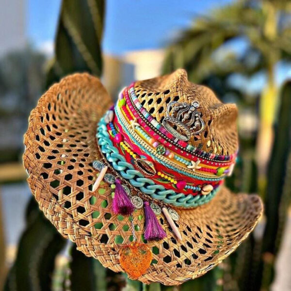 decorated hat, hats decorated in Colombia, personalized hats made from iraca palm, handmade hats with embroidery, test1234, Brown Openwork Queen Hat