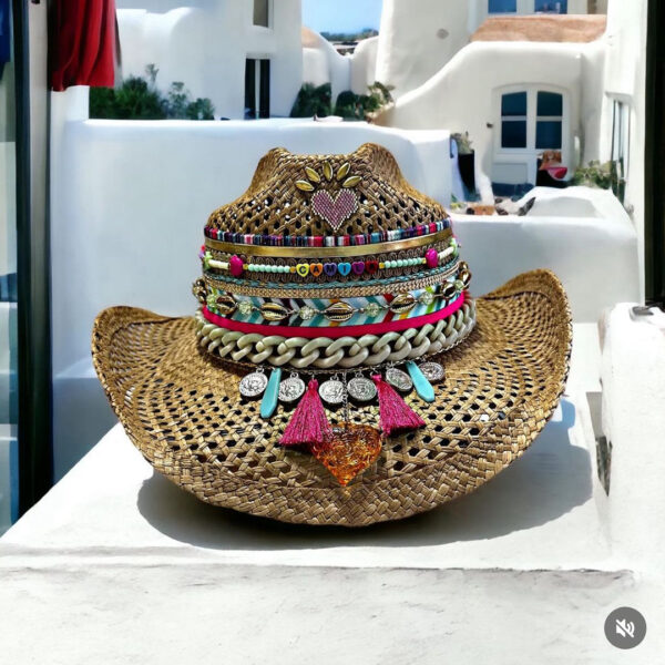 decorated hat, hats decorated in Colombia, personalized hats made from iraca palm, handmade hats with embroidery, test1234, Brown Openwork Rose Hat