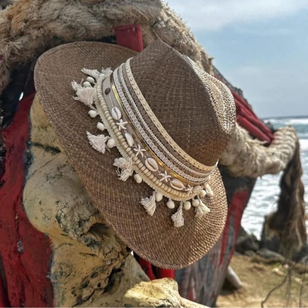 decorated hat, hats decorated in Colombia, personalized hats made from iraca palm, handmade hats with embroidery, test1234, Coral Brown Indiana Hat