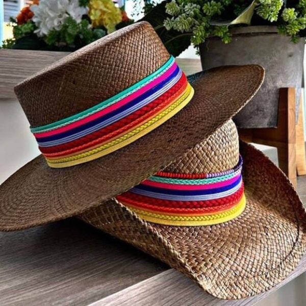 decorated hat, hats decorated in Colombia, personalized hats made from iraca palm, handmade hats with embroidery, test1234, Cordobes Hat Colour Splash Brown
