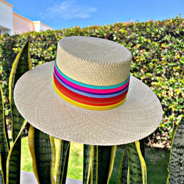 decorated hat, hats decorated in Colombia, personalized hats made from iraca palm, handmade hats with embroidery, test1234, Cordobes Hat Colour Splash In Natural Color