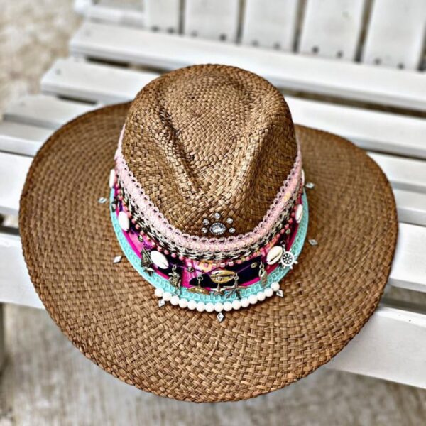 decorated hat, hats decorated in Colombia, personalized hats made from iraca palm, handmade hats with embroidery, test1234, Decorated Indiana Hat For Women