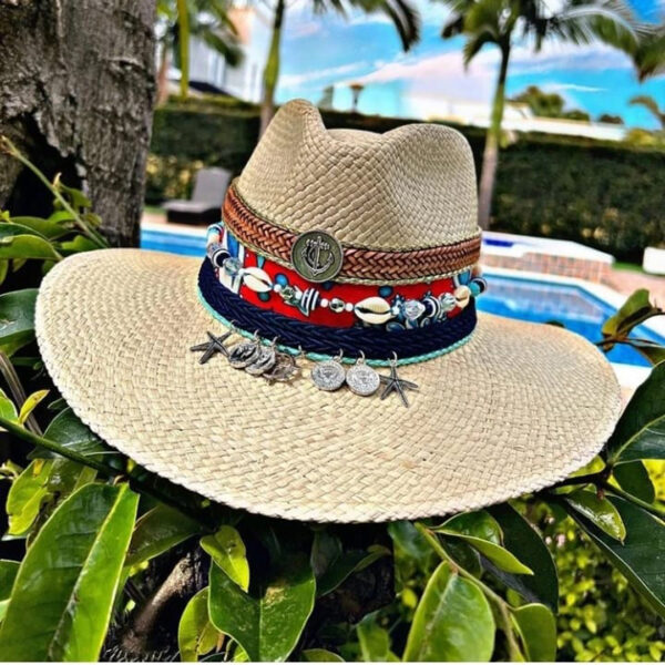 decorated hat, hats decorated in Colombia, personalized hats made from iraca palm, handmade hats with embroidery, test1234, Decorated Indiana Hat For Women