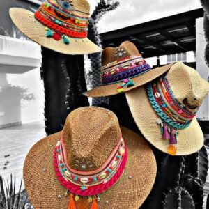 decorated hat, hats decorated in Colombia, personalized hats made from iraca palm, handmade hats with embroidery, test1234, Decorated Indiana Hat For Women