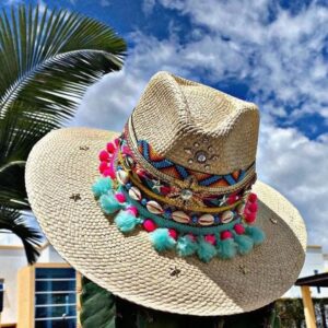 decorated hat, hats decorated in Colombia, personalized hats made from iraca palm, handmade hats with embroidery, test1234, Decorated Indiana Hat For Women