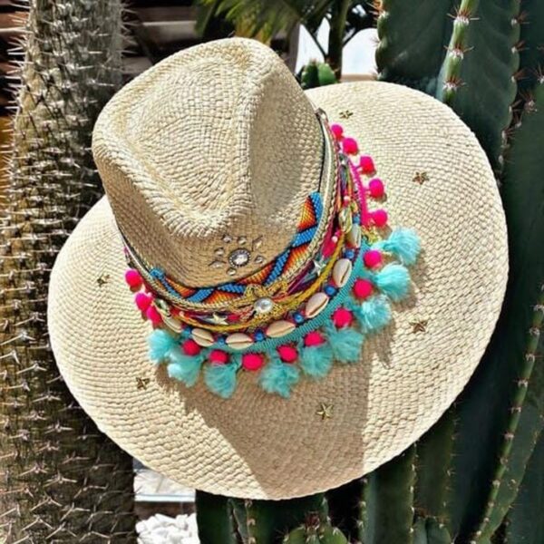 decorated hat, hats decorated in Colombia, personalized hats made from iraca palm, handmade hats with embroidery, test1234, Decorated Indiana Hat For Women