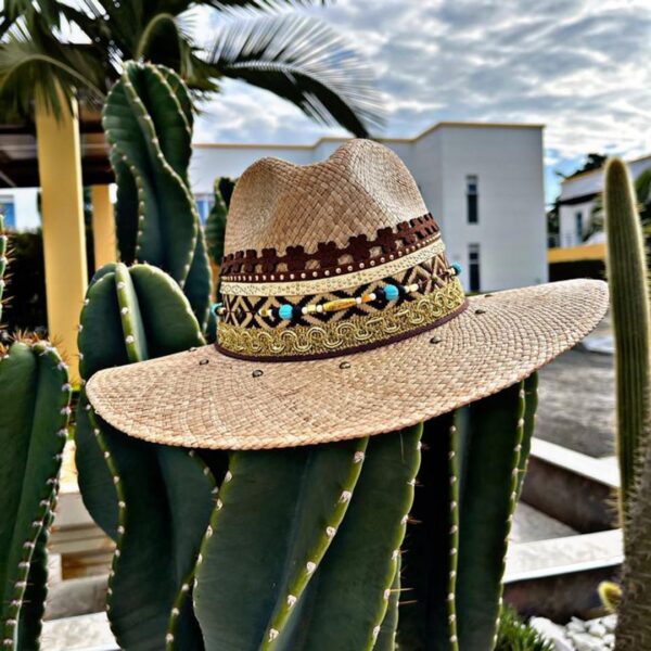 decorated hat, hats decorated in Colombia, personalized hats made from iraca palm, handmade hats with embroidery, test1234, Decorated Indiana Hat For Women