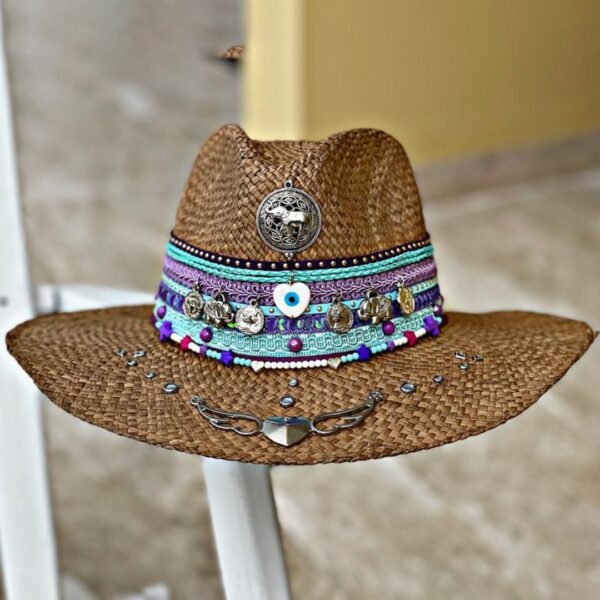 decorated hat, hats decorated in Colombia, personalized hats made from iraca palm, handmade hats with embroidery, test1234, Decorated Indiana Hat For Women