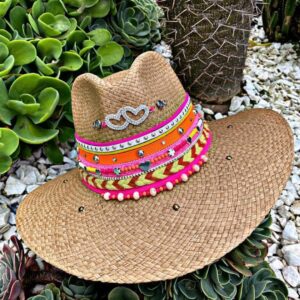 decorated hat, hats decorated in Colombia, personalized hats made from iraca palm, handmade hats with embroidery, test1234, Decorated Indiana Hat For Women