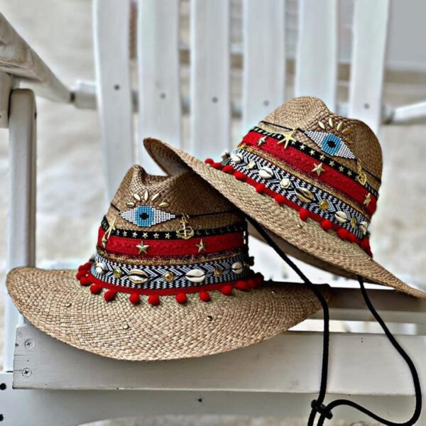 decorated hat, hats decorated in Colombia, personalized hats made from iraca palm, handmade hats with embroidery, test1234, Decorated Indiana Hat For Women