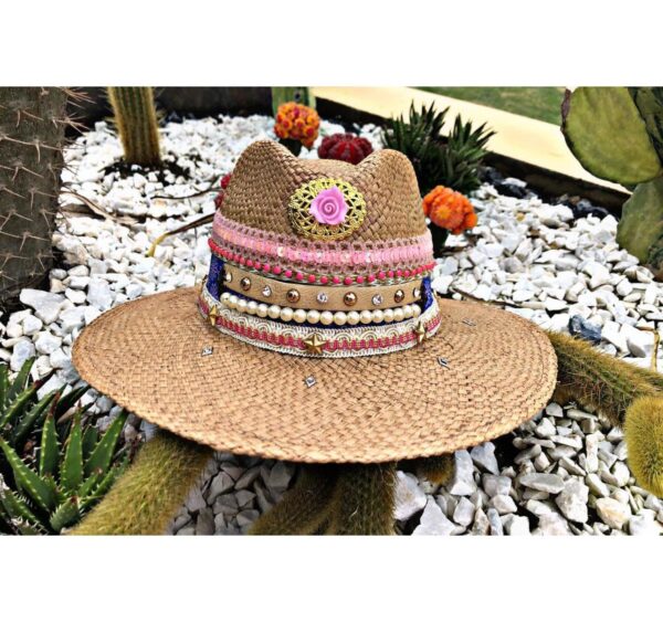 decorated hat, hats decorated in Colombia, personalized hats made from iraca palm, handmade hats with embroidery, test1234, Decorated Indiana Hat For Women
