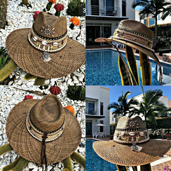 decorated hat, hats decorated in Colombia, personalized hats made from iraca palm, handmade hats with embroidery, test1234, Decorated Indiana Hat For Women