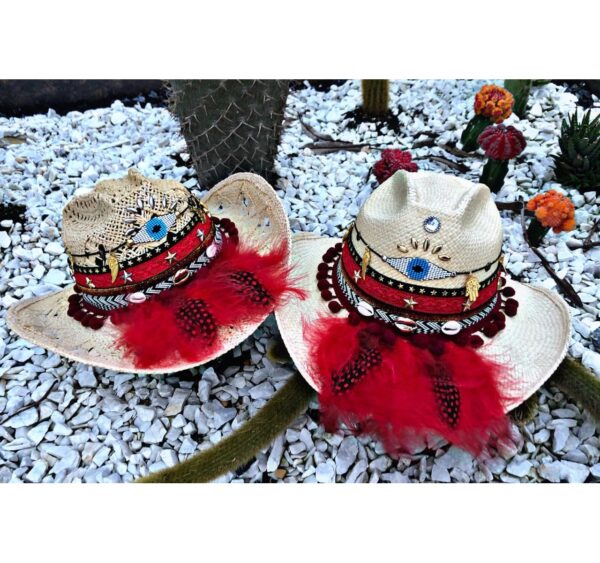 decorated hat, hats decorated in Colombia, personalized hats made from iraca palm, handmade hats with embroidery, test1234, Decorated Indiana Hat For Women