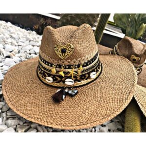 decorated hat, hats decorated in Colombia, personalized hats made from iraca palm, handmade hats with embroidery, test1234, Decorated Indiana Hat For Women