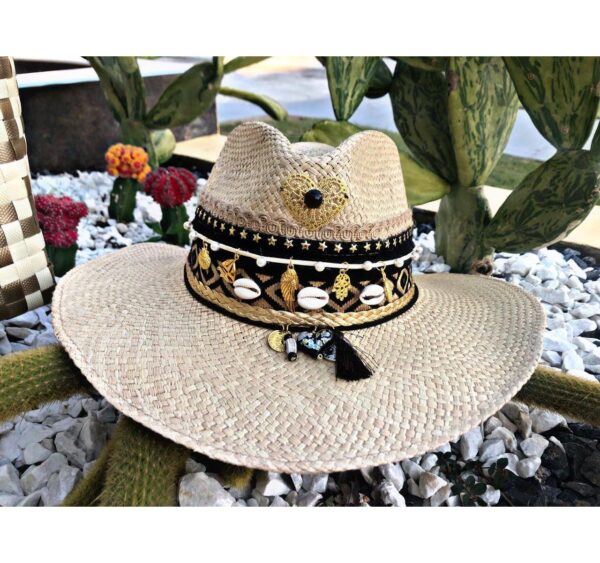 decorated hat, hats decorated in Colombia, personalized hats made from iraca palm, handmade hats with embroidery, test1234, Decorated Indiana Hat For Women