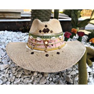 decorated hat, hats decorated in Colombia, personalized hats made from iraca palm, handmade hats with embroidery, test1234, Decorated Indiana Hat For Women