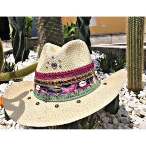 decorated hat, hats decorated in Colombia, personalized hats made from iraca palm, handmade hats with embroidery, test1234, Decorated Indiana Hat For Women