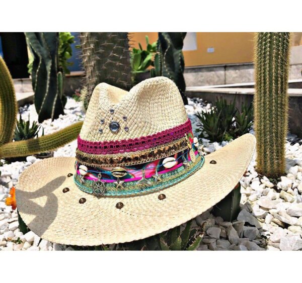 decorated hat, hats decorated in Colombia, personalized hats made from iraca palm, handmade hats with embroidery, test1234, Decorated Indiana Hat For Women