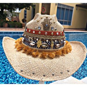 decorated hat, hats decorated in Colombia, personalized hats made from iraca palm, handmade hats with embroidery, test1234, Decorated Indiana Hat For Women