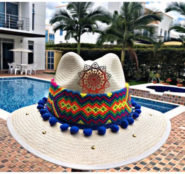 decorated hat, hats decorated in Colombia, personalized hats made from iraca palm, handmade hats with embroidery, test1234, Decorated Indiana Hat For Women