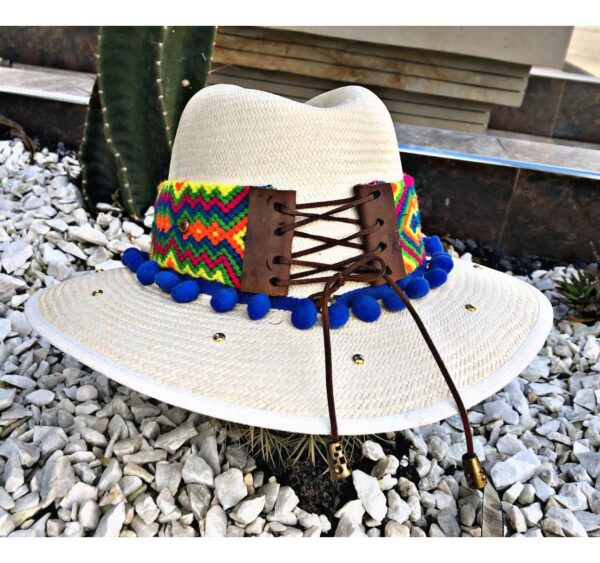 decorated hat, hats decorated in Colombia, personalized hats made from iraca palm, handmade hats with embroidery, test1234, Decorated Indiana Hat For Women