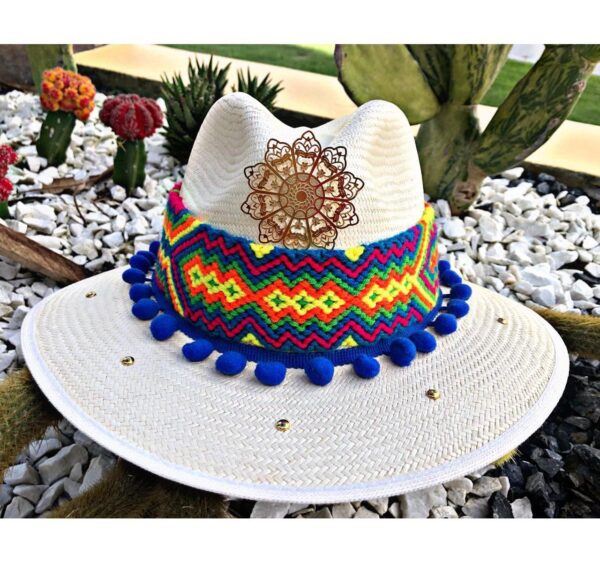 decorated hat, hats decorated in Colombia, personalized hats made from iraca palm, handmade hats with embroidery, test1234, Decorated Indiana Hat For Women