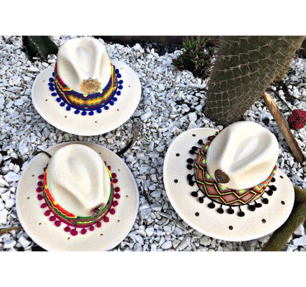 decorated hat, hats decorated in Colombia, personalized hats made from iraca palm, handmade hats with embroidery, test1234, Decorated Indiana Hat For Women