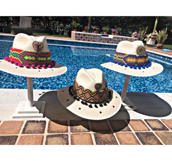 decorated hat, hats decorated in Colombia, personalized hats made from iraca palm, handmade hats with embroidery, test1234, Decorated Indiana Hat For Women