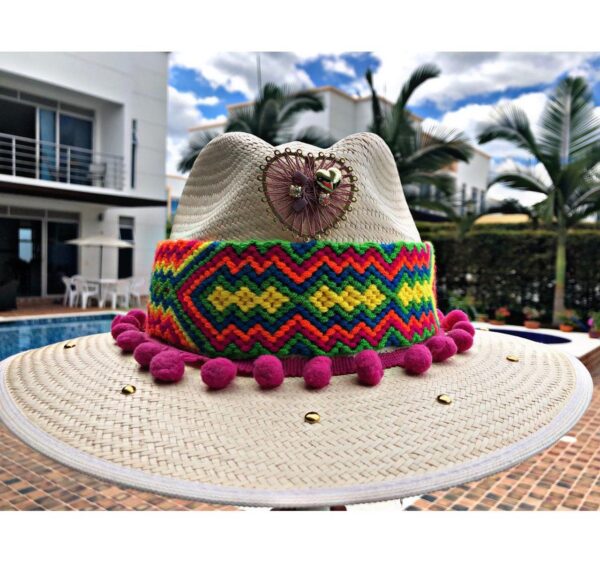 decorated hat, hats decorated in Colombia, personalized hats made from iraca palm, handmade hats with embroidery, test1234, Decorated Indiana Hat For Women