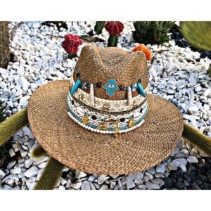 decorated hat, hats decorated in Colombia, personalized hats made from iraca palm, handmade hats with embroidery, test1234, Decorated Indiana Hat For Women