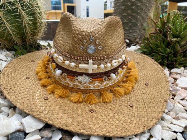 decorated hat, hats decorated in Colombia, personalized hats made from iraca palm, handmade hats with embroidery, test1234, Decorated Indiana Hat For Women