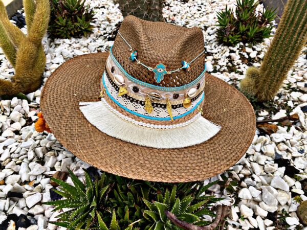decorated hat, hats decorated in Colombia, personalized hats made from iraca palm, handmade hats with embroidery, test1234, Decorated Indiana Hat For Women