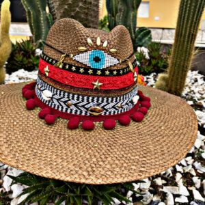 decorated hat, hats decorated in Colombia, personalized hats made from iraca palm, handmade hats with embroidery, test1234, Decorated Indiana Hat For Women