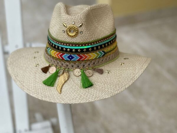 decorated hat, hats decorated in Colombia, personalized hats made from iraca palm, handmade hats with embroidery, test1234, Decorated Indiana Hat For Women