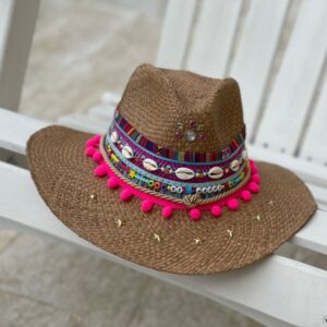 decorated hat, hats decorated in Colombia, personalized hats made from iraca palm, handmade hats with embroidery, test1234, Decorated Indiana Hat For Women