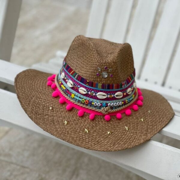 Decorated Indiana Hat For Women decorated hat, hats decorated in Colombia, personalized hats made from iraca palm, handmade hats with embroidery, test1234, Decorated Indiana Hat For Women