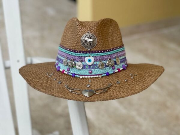decorated hat, hats decorated in Colombia, personalized hats made from iraca palm, handmade hats with embroidery, test1234, Decorated Indiana Hat For Women