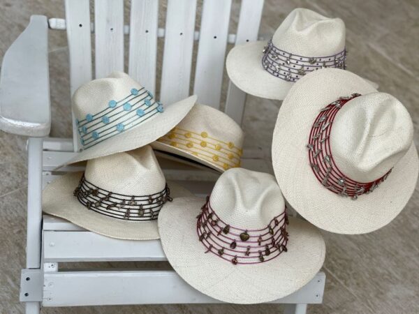 decorated hat, hats decorated in Colombia, personalized hats made from iraca palm, handmade hats with embroidery, test1234, Decorated Indiana Hat For Women