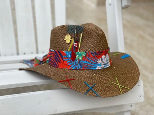 decorated hat, hats decorated in Colombia, personalized hats made from iraca palm, handmade hats with embroidery, test1234, Decorated Indiana Hat For Women