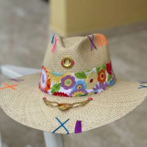 decorated hat, hats decorated in Colombia, personalized hats made from iraca palm, handmade hats with embroidery, test1234, Decorated Indiana Hat For Women
