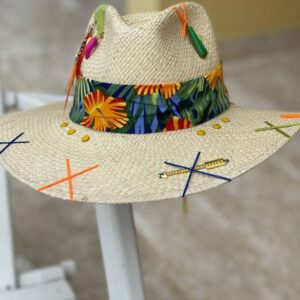 decorated hat, hats decorated in Colombia, personalized hats made from iraca palm, handmade hats with embroidery, test1234, Decorated Indiana Hat For Women