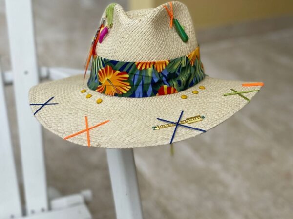 decorated hat, hats decorated in Colombia, personalized hats made from iraca palm, handmade hats with embroidery, test1234, Decorated Indiana Hat For Women