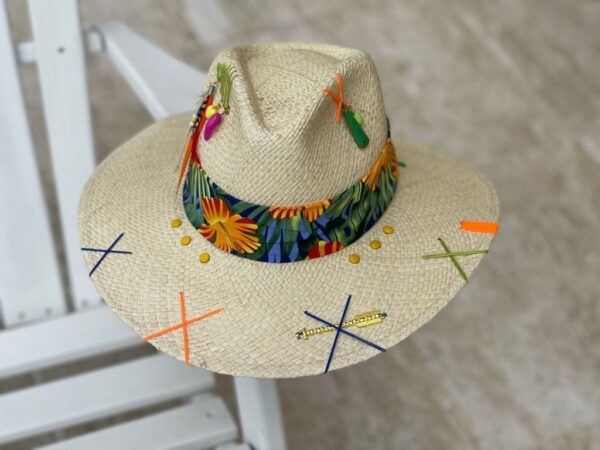 decorated hat, hats decorated in Colombia, personalized hats made from iraca palm, handmade hats with embroidery, test1234, Decorated Indiana Hat For Women