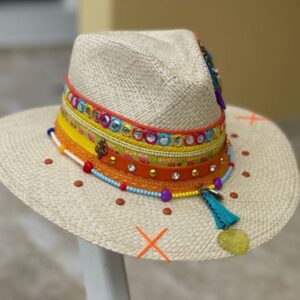 decorated hat, hats decorated in Colombia, personalized hats made from iraca palm, handmade hats with embroidery, test1234, Decorated Indiana Hat For Women