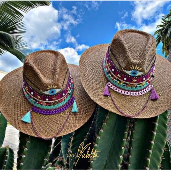 decorated hat, hats decorated in Colombia, personalized hats made from iraca palm, handmade hats with embroidery, test1234, Decorated Indiana Hat For Women